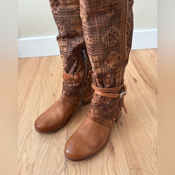 A.S. 98 Gene Boho Brown Leather Perforated Knee High Boots Size EU 37 | US 6.5-7 - Picture 12 of 14